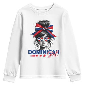 Dominican Girl Youth Sweatshirt Messy Bun Caribbean Dominican Republic DR Flag TS10 White Print Your Wear