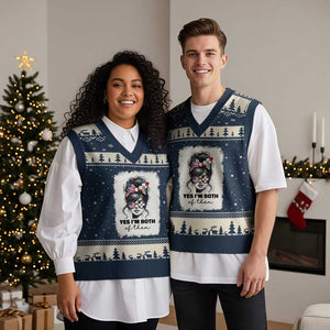 Dominican American Woman V-Neck Knit Sweater Vest Yes Im Both Of Them TS10 Navy Beige Print Your Wear