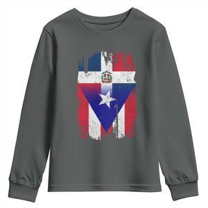 Dominican Puerto Rican Flag Youth Sweatshirt Mixed Heritage Pride TS10 Dark Heather Print Your Wear
