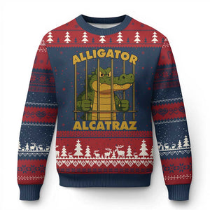 Alligator Alcatraz Florida Everglades Ugly Christmas Sweater Funny Political Satire Meme TS10 Navy Red Print Your Wear