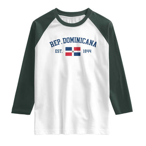 Dominican Republic Raglan Shirt Vintage Distressed Varsity Rep Dominicana Flag TS10 White Dark Forest Green Print Your Wear