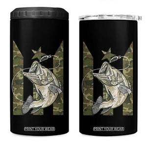 Fishing Puerto Rico Flag 4 in 1 Can Cooler Tumbler Bass Fish Fisherman Camo Camouflage US Flag TS10 One Size: 16 oz Black Print Your Wear