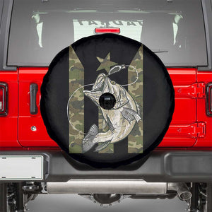 Fishing Puerto Rico Flag Spare Tire Cover Bass Fish Fisherman Camo Camouflage US Flag TS10 Black Print Your Wear
