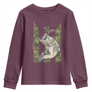 Fishing Puerto Rico Flag Youth Sweatshirt Bass Fish Fisherman Camo Camouflage US Flag TS10 Maroon Print Your Wear