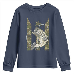Fishing Puerto Rico Flag Youth Sweatshirt Bass Fish Fisherman Camo Camouflage US Flag TS10 Navy Print Your Wear