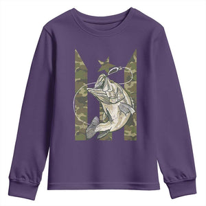 Fishing Puerto Rico Flag Youth Sweatshirt Bass Fish Fisherman Camo Camouflage US Flag TS10 Purple Print Your Wear