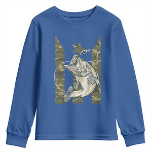 Fishing Puerto Rico Flag Youth Sweatshirt Bass Fish Fisherman Camo Camouflage US Flag TS10 Royal Blue Print Your Wear
