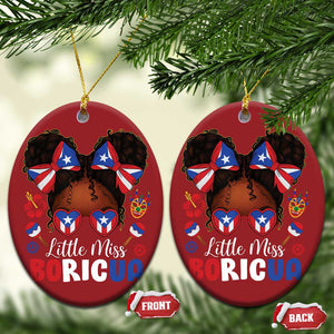 Little Miss Boricua Christmas Ornament Puerto Rican Afro Messy Bun Girls Kids TS10 Oval Red Print Your Wear