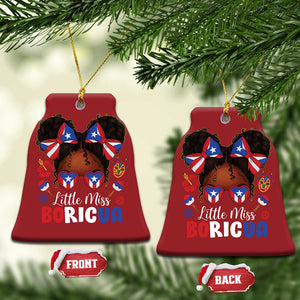 Little Miss Boricua Christmas Ornament Puerto Rican Afro Messy Bun Girls Kids TS10 Bell Flake Red Print Your Wear