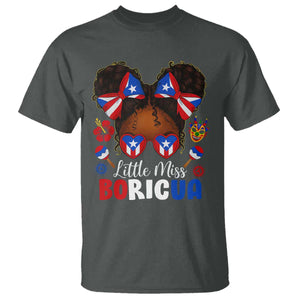 Little Miss Boricua T Shirt Puerto Rican Afro Messy Bun Girls Kids TS10 Dark Heather Print Your Wear