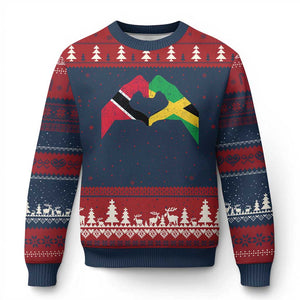 Trinidad and Tobago Jamaican Ugly Christmas Sweater Two Flags One Heart TS10 Navy Red Print Your Wear
