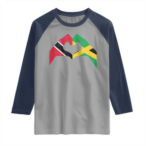 Trinidad and Tobago Jamaican Raglan Shirt Two Flags One Heart TS10 Sport Gray Navy Print Your Wear