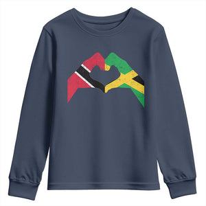 Trinidad and Tobago Jamaican Youth Sweatshirt Two Flags One Heart TS10 Navy Print Your Wear