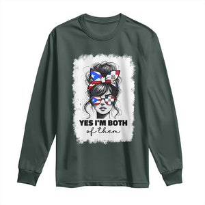 Dominican Puerto Rican Woman Long Sleeve Shirt Yes Im Both Of Them TS10 Dark Forest Green Print Your Wear
