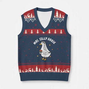 Mrs. Silly Goose Bride V-Neck Knit Sweater Vest Funny Goose Lovers Bride To Be TS10 Navy Red Print Your Wear