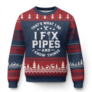 Funny Plumber Ugly Christmas Sweater Thats What I Do I Fix Pipes And I Know Things Graphic TS10 Navy Red Print Your Wear