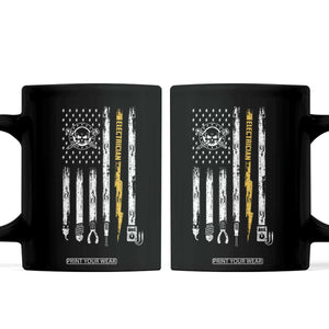 Electrician US Flag Coffee Mug Tools for Electricians Skull Lightning Graphic