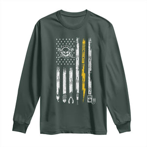 Electrician US Flag Long Sleeve Shirt Tools for Electricians Skull Lightning Graphic