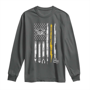 Electrician US Flag Long Sleeve Shirt Tools for Electricians Skull Lightning Graphic