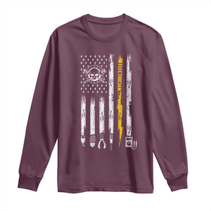 Electrician US Flag Long Sleeve Shirt Tools for Electricians Skull Lightning Graphic