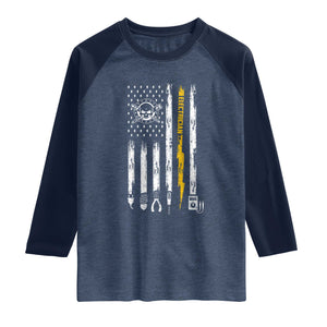 Electrician US Flag Raglan Shirt Tools for Electricians Skull Lightning Graphic