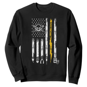 Electrician US Flag Sweatshirt Tools for Electricians Skull Lightning Graphic