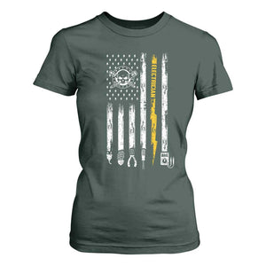 Electrician US Flag T Shirt For Women Tools for Electricians Skull Lightning Graphic
