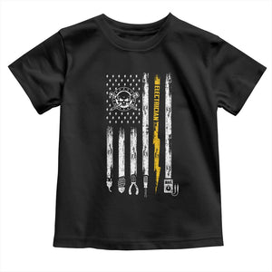 Electrician US Flag Toddler T Shirt Tools for Electricians Skull Lightning Graphic