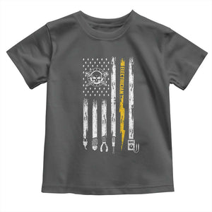 Electrician US Flag Toddler T Shirt Tools for Electricians Skull Lightning Graphic