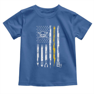 Electrician US Flag Toddler T Shirt Tools for Electricians Skull Lightning Graphic