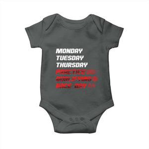Monday Tuesday Thursday Practice Qualifying Race Day Baby Onesie TS10 Dark Heather Print Your Wear
