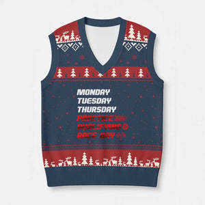 Monday Tuesday Thursday Practice Qualifying Race Day V-Neck Knit Sweater Vest TS10 Navy Red Print Your Wear