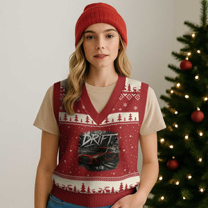 Vintage Japanese Drift Race Car V-Neck Knit Sweater Vest Retro Vintage JDM Tokyo Japan Drifting TS10 Red Beige Print Your Wear