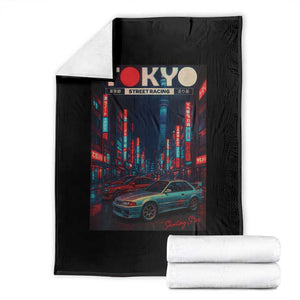 Distress JDM Tokyo Japan Drift Race Car Throw Blanket Retro Vintage Japanese Graphic TS10 Black Print Your Wear