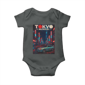 Distress JDM Tokyo Japan Drift Race Car Baby Onesie Retro Vintage Japanese Graphic TS10 Dark Heather Print Your Wear