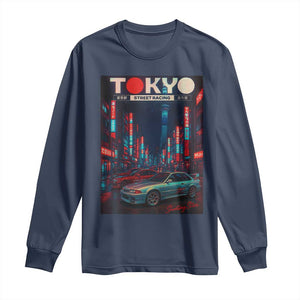 Distress JDM Tokyo Japan Drift Race Car Long Sleeve Shirt Retro Vintage Japanese Graphic TS10 Navy Print Your Wear