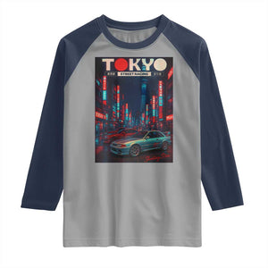 Distress JDM Tokyo Japan Drift Race Car Raglan Shirt Retro Vintage Japanese Graphic TS10 Sport Gray Navy Print Your Wear