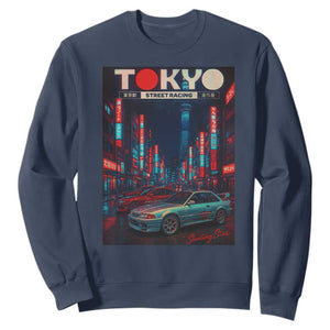 Distress JDM Tokyo Japan Drift Race Car Sweatshirt Retro Vintage Japanese Graphic TS10 Navy Print Your Wear
