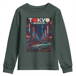 Distress JDM Tokyo Japan Drift Race Car Youth Sweatshirt Retro Vintage Japanese Graphic TS10 Dark Forest Green Print Your Wear