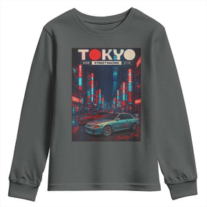 Distress JDM Tokyo Japan Drift Race Car Youth Sweatshirt Retro Vintage Japanese Graphic TS10 Dark Heather Print Your Wear