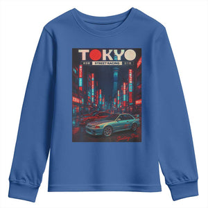 Distress JDM Tokyo Japan Drift Race Car Youth Sweatshirt Retro Vintage Japanese Graphic TS10 Royal Blue Print Your Wear