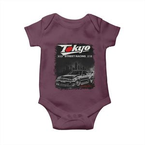 Retro JDM Drift Car Baby Onesie - Japanese Tokyo Japan Drifting Race Car Humor Baby Bodysuit TS10 Maroon Print Your Wear