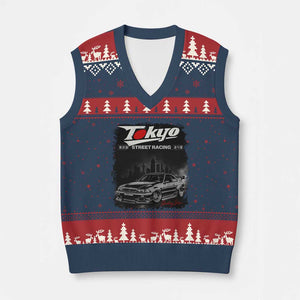Retro JDM Drift Car V-Neck Knit Sweater Vest Japanese Tokyo Japan Drifting Race Car TS10 Navy Red Print Your Wear