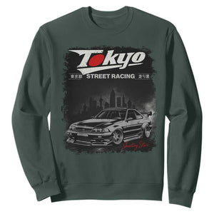 Retro JDM Drift Car Sweatshirt Japanese Tokyo Japan Drifting Race Car TS10 Dark Forest Green Print Your Wear