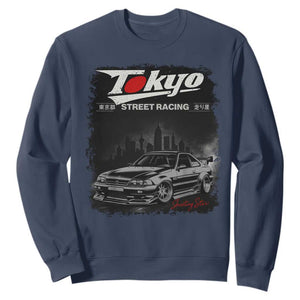 Retro JDM Drift Car Sweatshirt Japanese Tokyo Japan Drifting Race Car TS10 Navy Print Your Wear