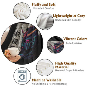 Japanese Mecha Robot Throw Blanket Samurai Inspired Futuristic Kanji Design TS10 Print Your Wear
