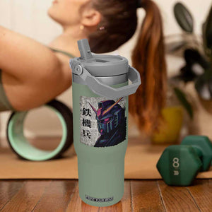 Japanese Mecha Robot Flip Straw Tumbler Samurai Inspired Futuristic Kanji Design TS10 One Size: 30 oz Moss Green Print Your Wear