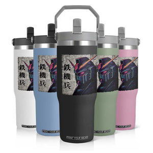 Japanese Mecha Robot Flip Straw Tumbler Samurai Inspired Futuristic Kanji Design TS10 Print Your Wear