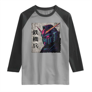 Japanese Mecha Robot Raglan Shirt Samurai Inspired Futuristic Kanji Design TS10 Sport Gray Black Print Your Wear