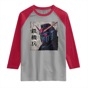 Japanese Mecha Robot Raglan Shirt Samurai Inspired Futuristic Kanji Design TS10 Sport Gray Red Print Your Wear
